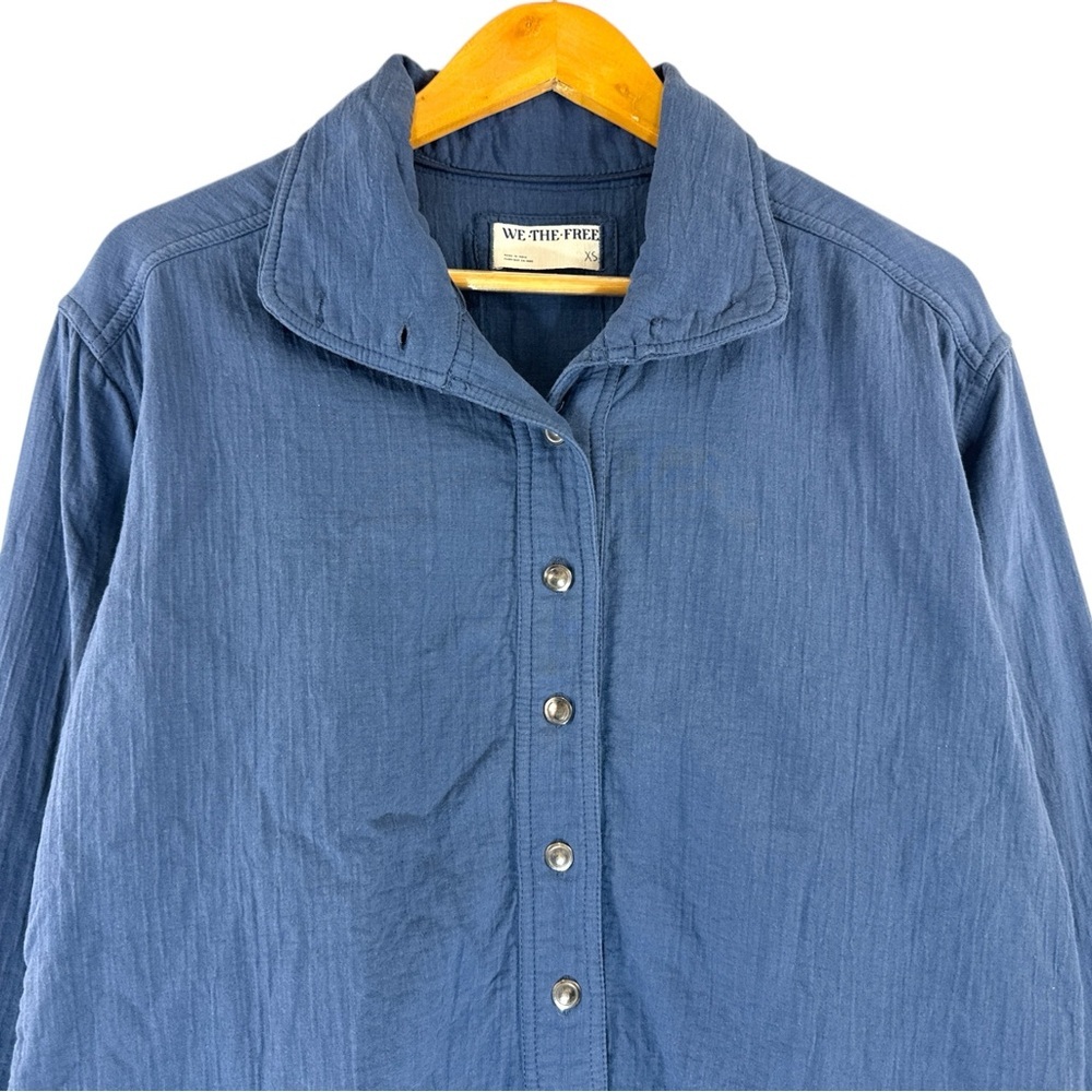 Free People We The Free Buddy Double Cloth Shirt Blue XS Cotton Relaxed Fit - Picture 4 of 8